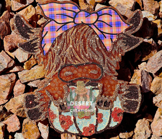 Glitz n glam pumpkin highland cow bow