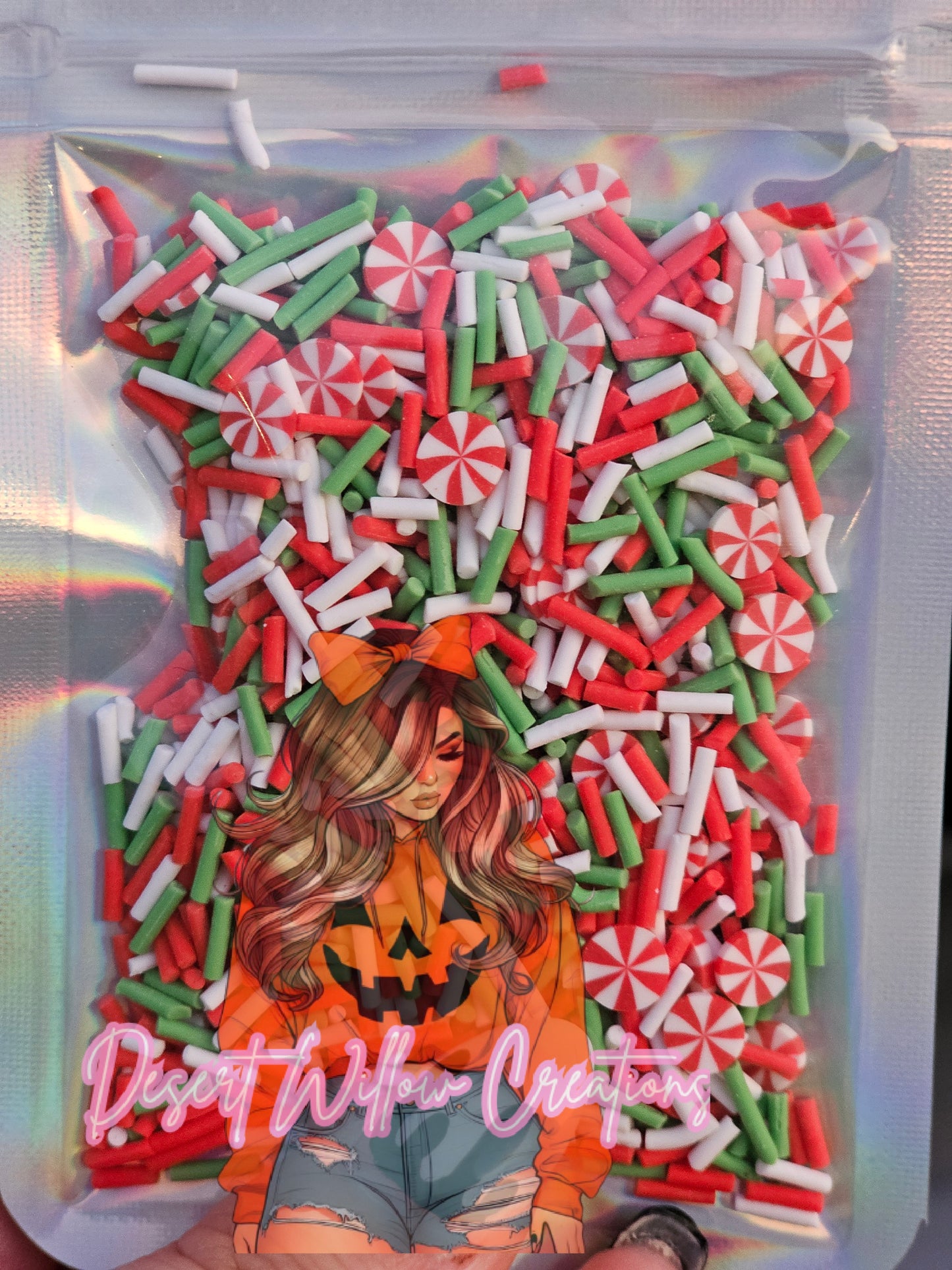 Candy cane light green polymer clay slices (.74oz)