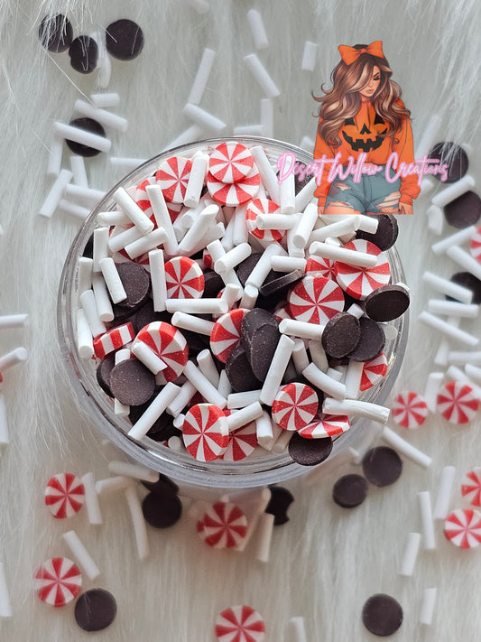 Peppermint chocolate chip polymer clay slices .74 oz